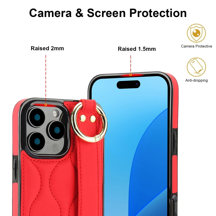 For iPhone 16 Pro Max Non-slip Full Coverage Ring PU Phone Case with Wristband(Red) - iPhone 16 Pro Max Cases by buy2fix | Online Shopping UK | buy2fix