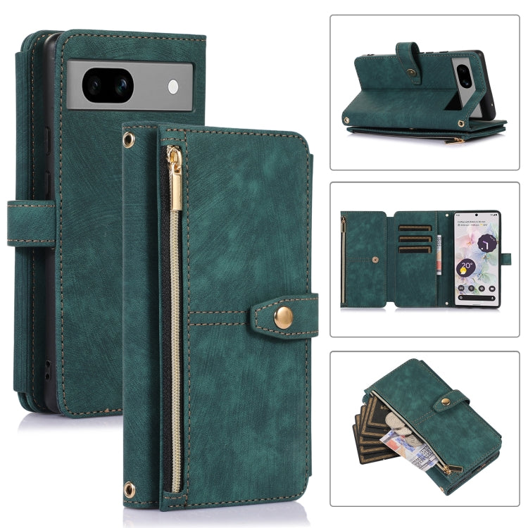 For Google Pixel 7a Dream 9-Card Wallet Zipper Bag Leather Phone Case(Green) - Google Cases by buy2fix | Online Shopping UK | buy2fix