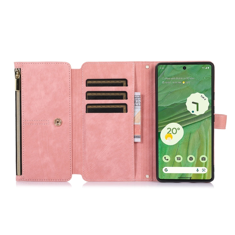 For Google Pixel 7 Dream 9-Card Wallet Zipper Bag Leather Phone Case(Pink) - Google Cases by buy2fix | Online Shopping UK | buy2fix