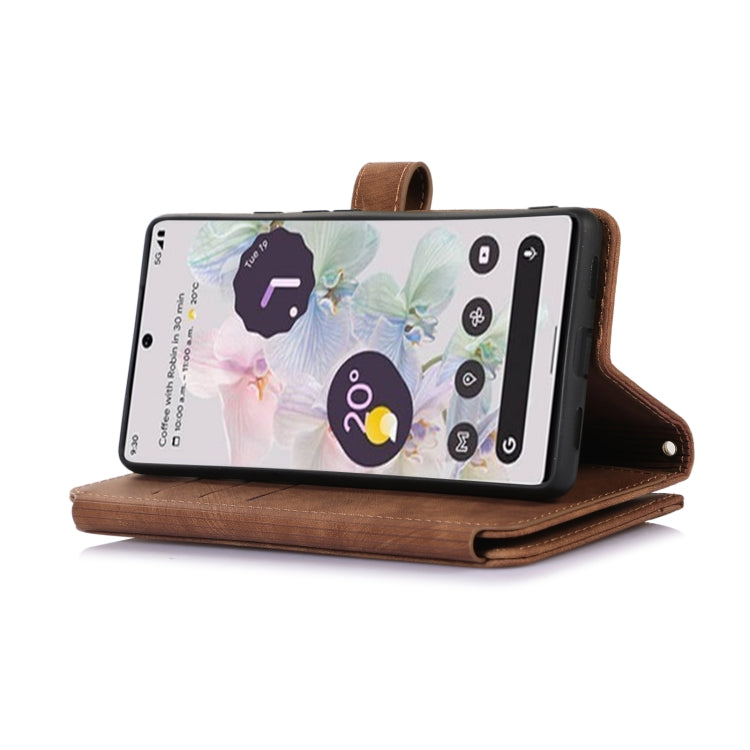 For Google Pixel 6a Dream 9-Card Wallet Zipper Bag Leather Phone Case(Brown) - Google Cases by buy2fix | Online Shopping UK | buy2fix