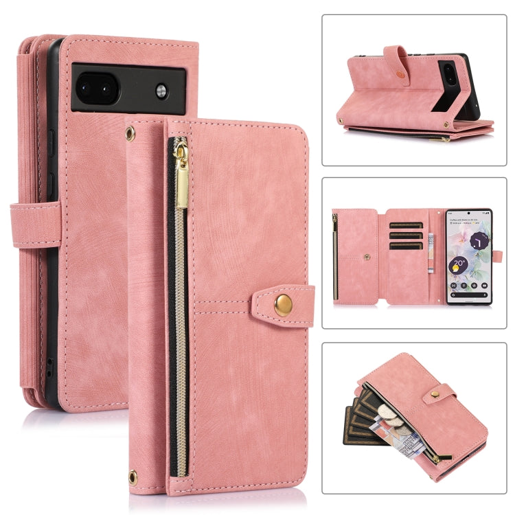 For Google Pixel 6a Dream 9-Card Wallet Zipper Bag Leather Phone Case(Pink) - Google Cases by buy2fix | Online Shopping UK | buy2fix