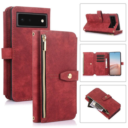 For Google Pixel 6 Dream 9-Card Wallet Zipper Bag Leather Phone Case(Red) - Google Cases by buy2fix | Online Shopping UK | buy2fix