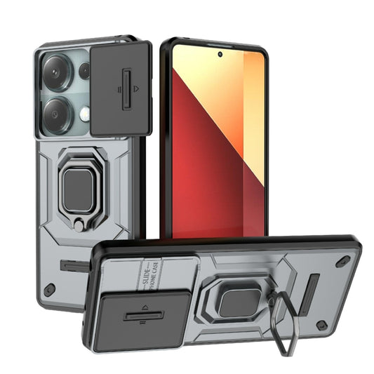 For Xiaomi Redmi Note 13 Pro 4G Global Sliding Camshield TPU + PC Shockproof Phone Case with Holder(Grey) - Note 13 Pro Cases by buy2fix | Online Shopping UK | buy2fix