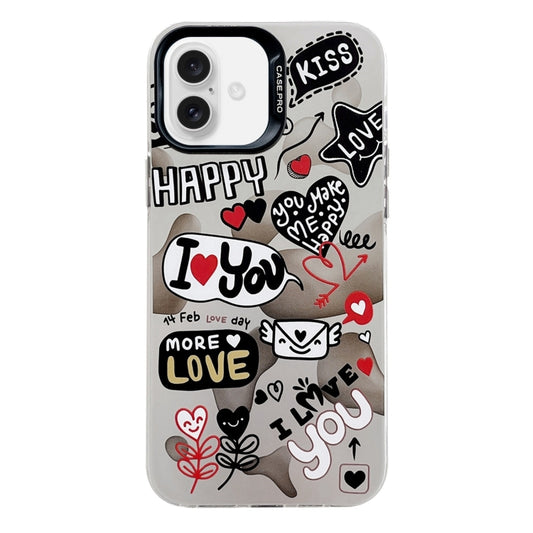 For iPhone 16 Electroplated Silver Series PC Protective Phone Case(Love Writing) - iPhone 16 Cases by buy2fix | Online Shopping UK | buy2fix