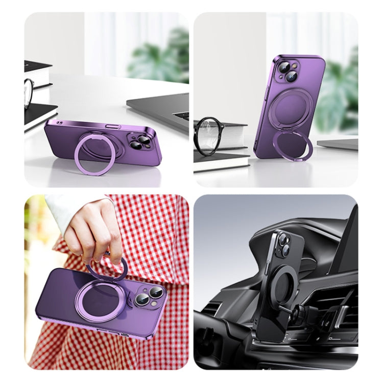 For iPhone 14 Electroplated 360 Degree Bracket MagSafe Magnetic Phone Case(Transparent Purple) - iPhone 14 Cases by buy2fix | Online Shopping UK | buy2fix