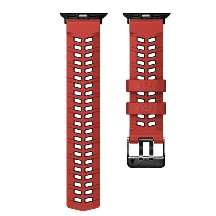 For Apple Watch Series 8 45mm Twill Dual-row Buckle Silicone Watch Band(Red Black) - Watch Bands by buy2fix | Online Shopping UK | buy2fix