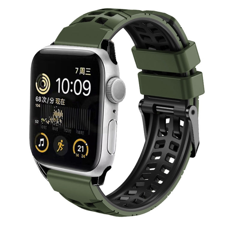 For Apple Watch SE 2022 44mm Twill Dual-row Buckle Silicone Watch Band(Army Green Black) - Watch Bands by buy2fix | Online Shopping UK | buy2fix