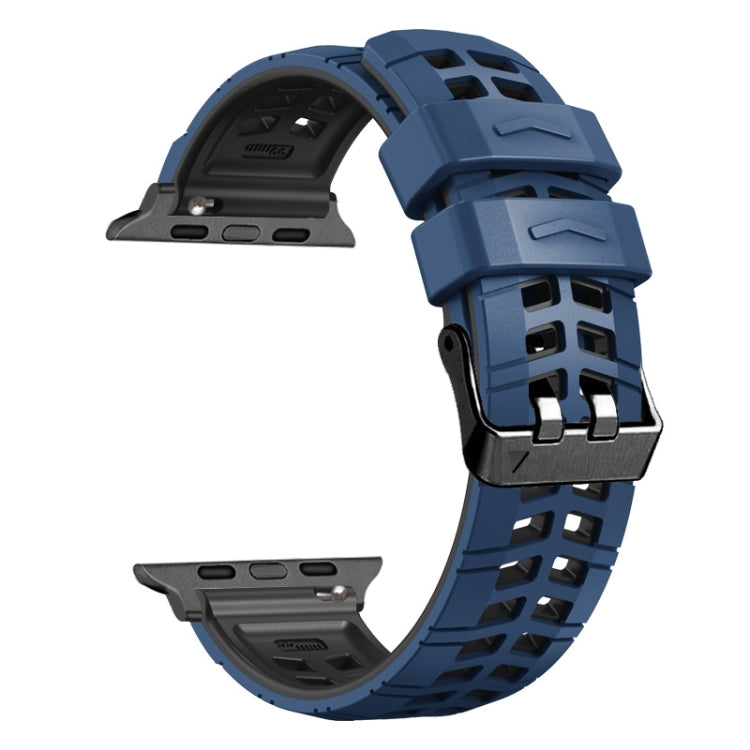 For Apple Watch Series 3 42mm Twill Dual-row Buckle Silicone Watch Band(Midnight Blue Black) - Watch Bands by buy2fix | Online Shopping UK | buy2fix