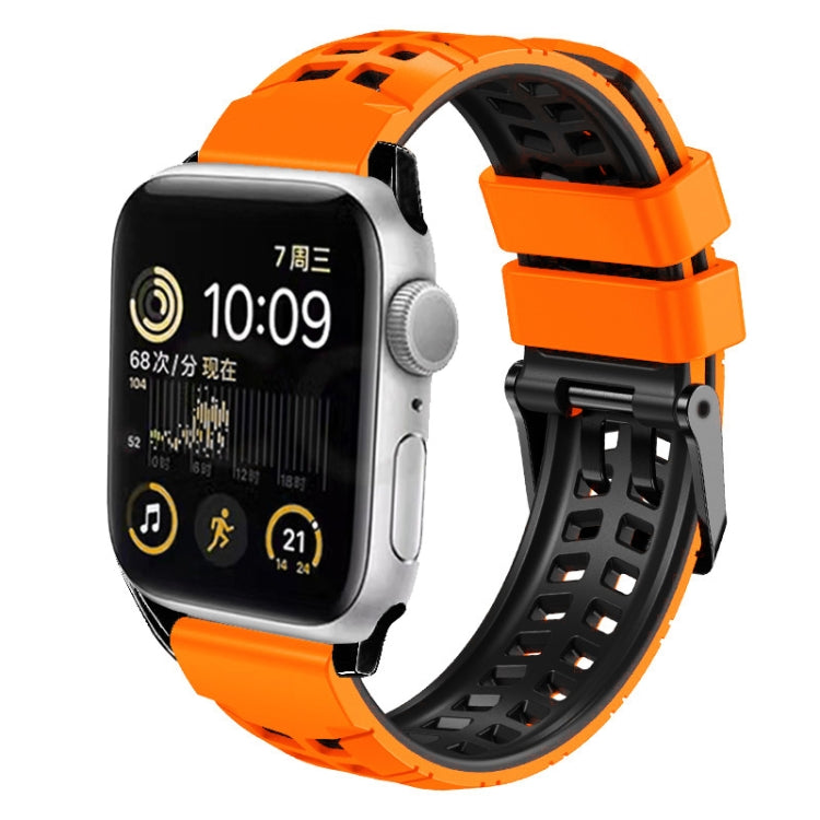 For Apple Watch Series 9 41mm Twill Dual-row Buckle Silicone Watch Band(Orange Black) - Watch Bands by buy2fix | Online Shopping UK | buy2fix