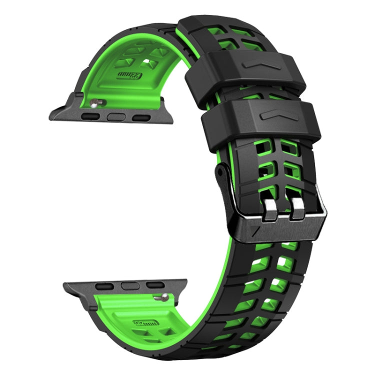 For Apple Watch Series 9 41mm Twill Dual-row Buckle Silicone Watch Band(Black Green) - Watch Bands by buy2fix | Online Shopping UK | buy2fix