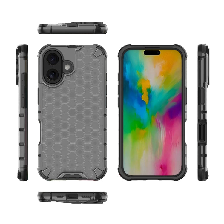 For iPhone 16 Plus Honeycomb Shockproof Phone Case(Black) - iPhone 16 Plus Cases by buy2fix | Online Shopping UK | buy2fix