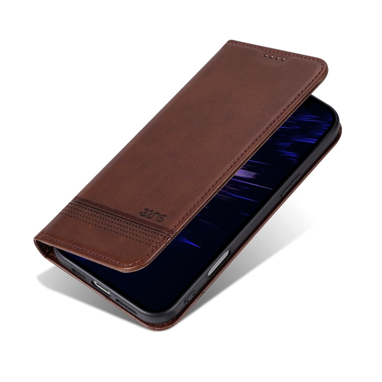 For iPhone 16 AZNS Magnetic Calf Texture Flip Leather Phone Case(Dark Brown) - iPhone 16 Cases by AZNS | Online Shopping UK | buy2fix