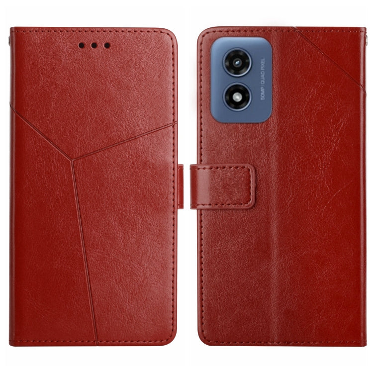 For Motorola Moto G Play 5G 2024 HT01 Y-shaped Pattern Flip Leather Phone Case(Brown) - Motorola Cases by buy2fix | Online Shopping UK | buy2fix