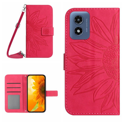 For Motorola Moto G Play 4G 2024 HT04 Skin Feel Sun Flower Embossed Flip Leather Phone Case with Lanyard(Rose Red) - Motorola Cases by buy2fix | Online Shopping UK | buy2fix