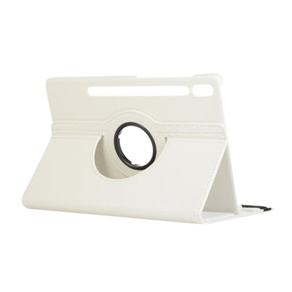 For Samsung Galaxy Tab S9 360 Degrees Rotation Holder Litchi Texture Leather Tablet Case(White) - Galaxy Tab S9 Cases by buy2fix | Online Shopping UK | buy2fix