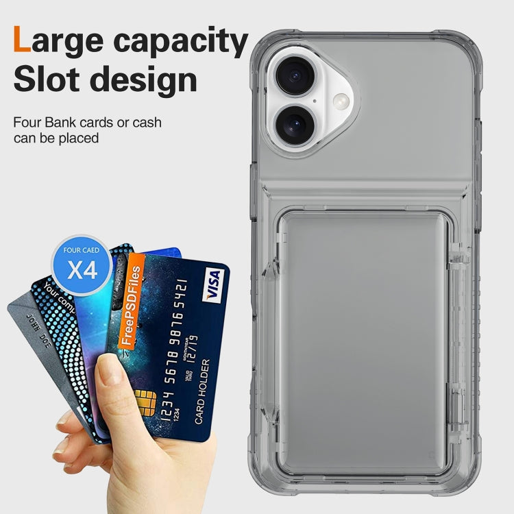 For iPhone 16 Plus Crystal Clear Flip Card Slot Phone Case(Transparent Black) - iPhone 16 Plus Cases by buy2fix | Online Shopping UK | buy2fix