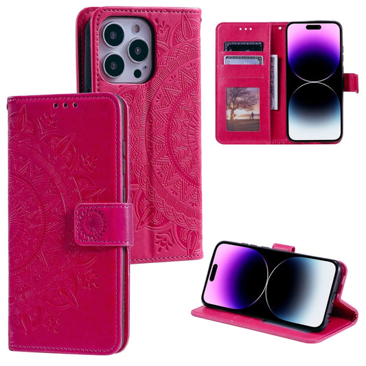 For iPhone 16 Pro Totem Flower Embossed Leather Phone Case(Red) - iPhone 16 Pro Cases by buy2fix | Online Shopping UK | buy2fix