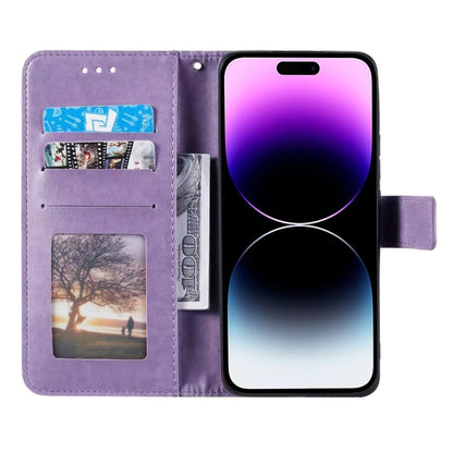 For iPhone 16 Totem Flower Embossed Leather Phone Case(Purple) - iPhone 16 Cases by buy2fix | Online Shopping UK | buy2fix