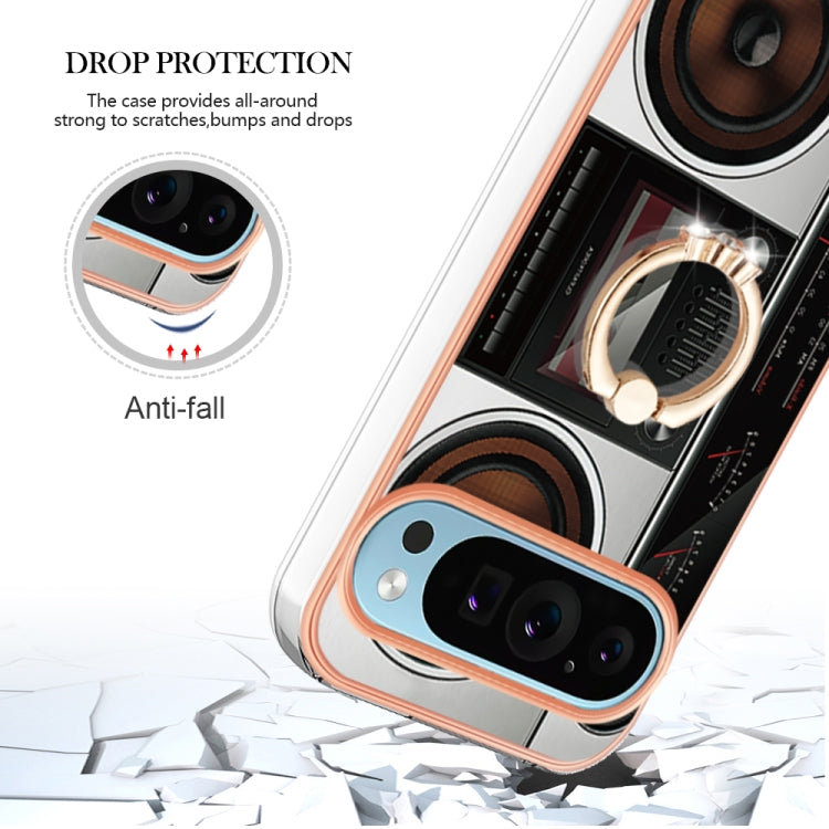 For Google Pixel 9 Pro XL Electroplating Dual-side IMD Phone Case with Ring Holder(Retro Radio) - Google Cases by buy2fix | Online Shopping UK | buy2fix