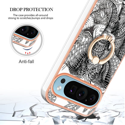 For Google Pixel 9 / 9 Pro Electroplating Dual-side IMD Phone Case with Ring Holder(Totem Elephant) - Google Cases by buy2fix | Online Shopping UK | buy2fix