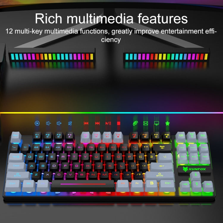 XUNFOX K10 87-Keys Rainbow Blacklit USB Wired Gaming Keyboard, Cable Length: 1.5m(Grey Black) - Wired Keyboard by buy2fix | Online Shopping UK | buy2fix