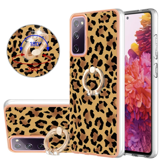 For Samsung Galaxy S20 FE Electroplating Dual-side IMD Phone Case with Ring Holder(Leopard Print) - Galaxy S20 FE Cases by buy2fix | Online Shopping UK | buy2fix