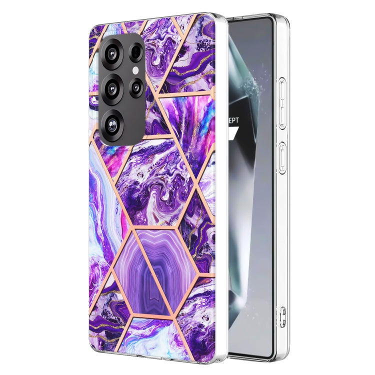 For Samsung Galaxy S25 Ultra 5G Electroplating Splicing Marble TPU Phone Case(Dark Purple) - Galaxy S25 Ultra 5G Cases by buy2fix | Online Shopping UK | buy2fix