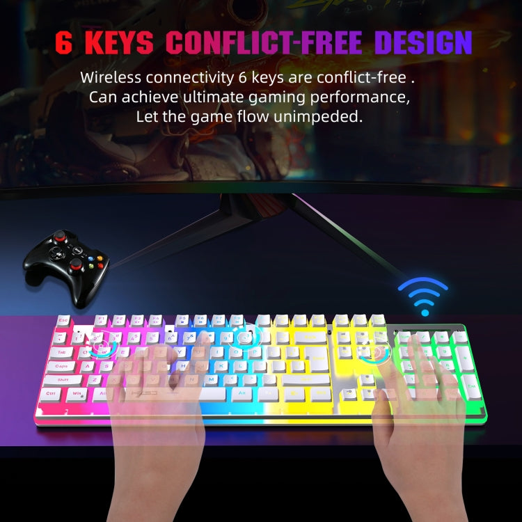 HXSJ L96 2.4G Wireless RGB Backlit Keyboard and Mouse Set 104 Pudding Key Caps + 4800DPI Mouse(Black) - Wireless Keyboard by HXSJ | Online Shopping UK | buy2fix