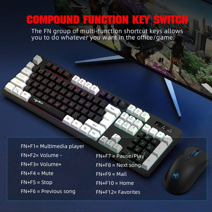 HXSJ L98 2.4G Wireless RGB Keyboard and Mouse Set 104 Keys + 1600DPI Mouse(Black) - Wireless Keyboard by HXSJ | Online Shopping UK | buy2fix