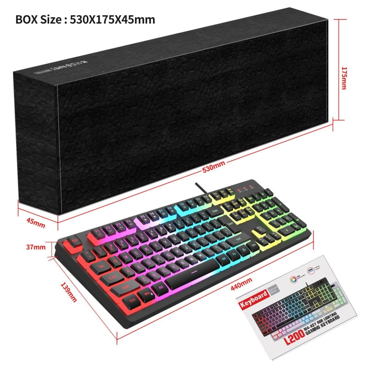 HXSJ L200 Wired RGB Backlit Keyboard 104 Pudding Key Caps(Black) - Wired Keyboard by HXSJ | Online Shopping UK | buy2fix