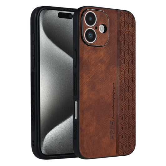 For iPhone 16 AZNS 3D Embossed Skin Feel Phone Case(Brown) - iPhone 16 Cases by AZNS | Online Shopping UK | buy2fix