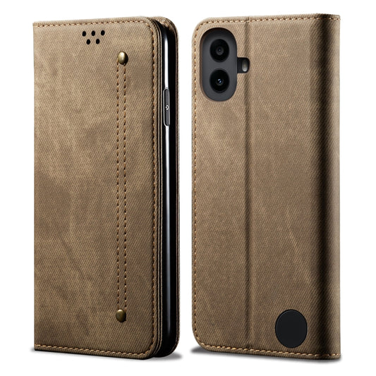 For Nothing CMF Phone 1 Denim Texture Casual Style Flip Leather Case(Khaki) - More Brand by buy2fix | Online Shopping UK | buy2fix