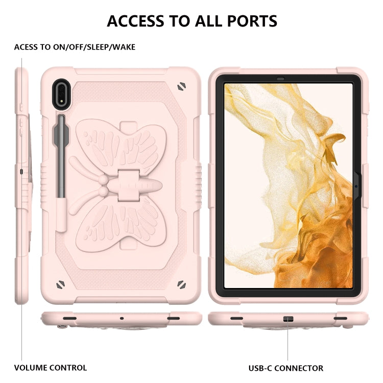 For Samsung Galaxy Tab S9+ Butterfly Kickstand Heavy Duty Hard Rugged Tablet Case(Rose Pink) - Galaxy Tab S9+ Cases by buy2fix | Online Shopping UK | buy2fix