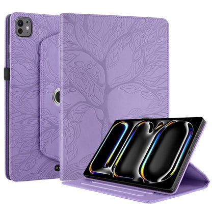 For iPad Pro 11 2024 Tree Life Embossed Rotation Leather Smart Tablet Case(Purple) - iPad Pro 11 2024 Cases by buy2fix | Online Shopping UK | buy2fix