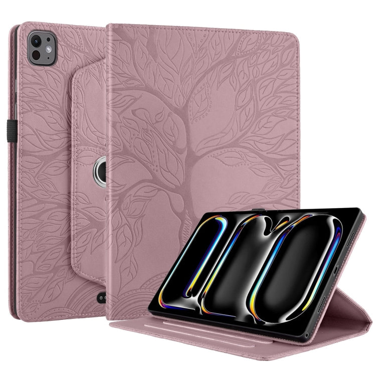 For iPad Pro 13 2024 Tree Life Embossed Rotation Leather Smart Tablet Case(Rose Gold) - iPad Pro 13 2024 Cases by buy2fix | Online Shopping UK | buy2fix