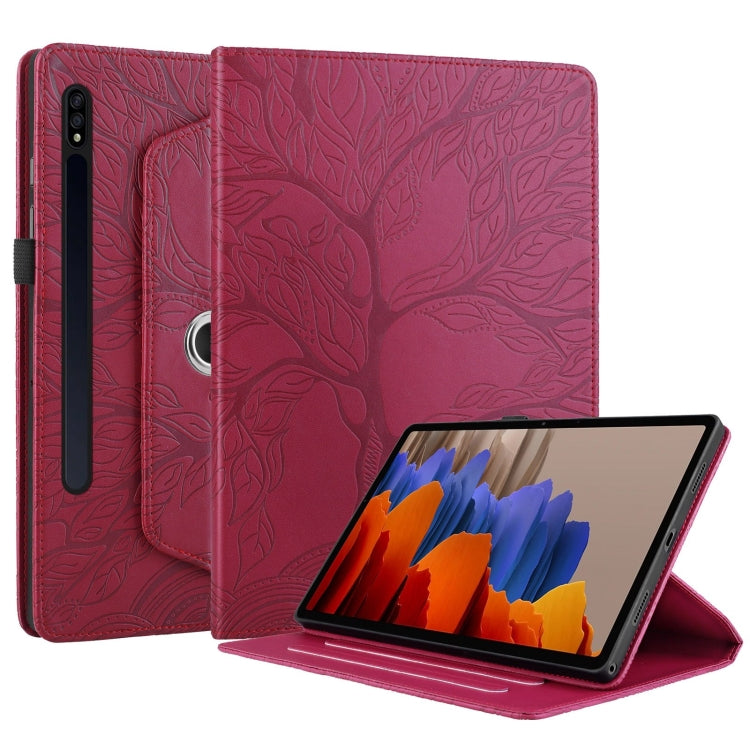 For Samsung Galaxy Tab S9+ / S8+ / S7+ Tree Life Embossed Rotation Leather Tablet Case(Red) - Tab A7 Lite T220 / T225 by buy2fix | Online Shopping UK | buy2fix