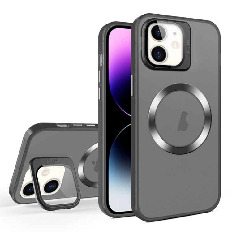 For iPhone 11 Skin Feel CD Texture MagSafe Lens Holder Phone Case(Black) - iPhone 11 Cases by buy2fix | Online Shopping UK | buy2fix