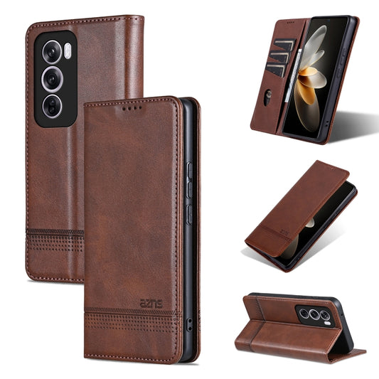 For OPPO Reno12 Pro Global AZNS Magnetic Calf Texture Flip Leather Phone Case(Dark Brown) - Reno12 Pro Cases by AZNS | Online Shopping UK | buy2fix