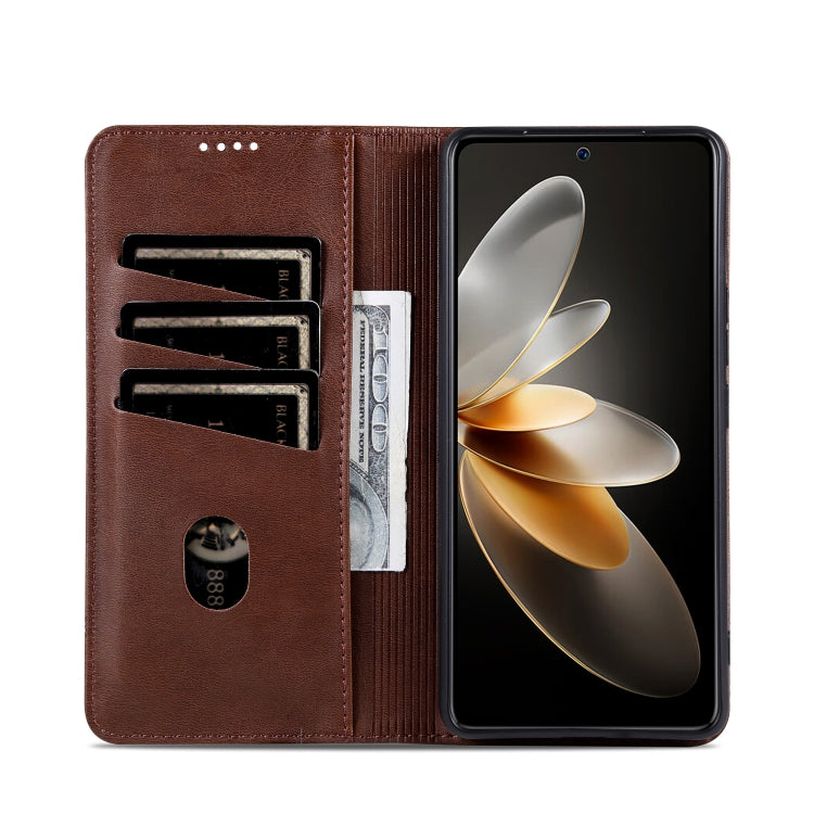 For OPPO Reno12 Pro Global AZNS Magnetic Calf Texture Flip Leather Phone Case(Dark Brown) - Reno12 Pro Cases by AZNS | Online Shopping UK | buy2fix