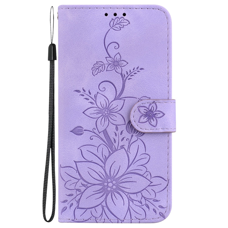 For Google Pixel 9 Pro Lily Embossed Leather Phone Case(Purple) - Google Cases by buy2fix | Online Shopping UK | buy2fix