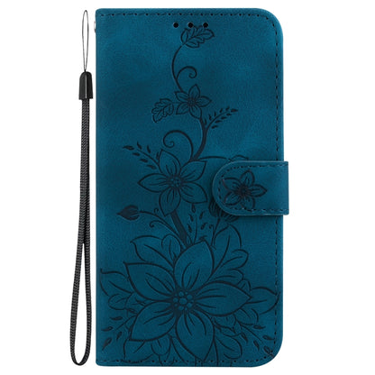 For Google Pixel 9 Lily Embossed Leather Phone Case(Dark Blue) - Google Cases by buy2fix | Online Shopping UK | buy2fix