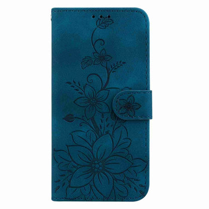 For OnePlus 11 Lily Embossed Leather Phone Case(Dark Blue) - OnePlus Cases by buy2fix | Online Shopping UK | buy2fix