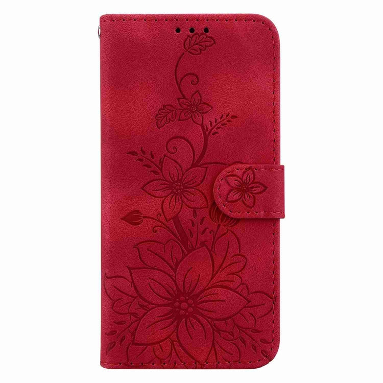 For OnePlus 11 Lily Embossed Leather Phone Case(Red) - OnePlus Cases by buy2fix | Online Shopping UK | buy2fix