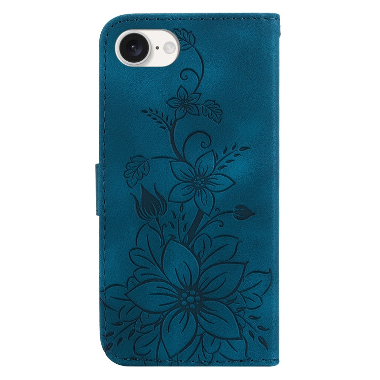 For iPhone SE 2024 Lily Embossed Leather Phone Case(Dark Blue) - More iPhone Cases by buy2fix | Online Shopping UK | buy2fix