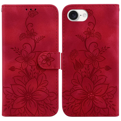 For iPhone SE 2024 Lily Embossed Leather Phone Case(Red) - More iPhone Cases by buy2fix | Online Shopping UK | buy2fix