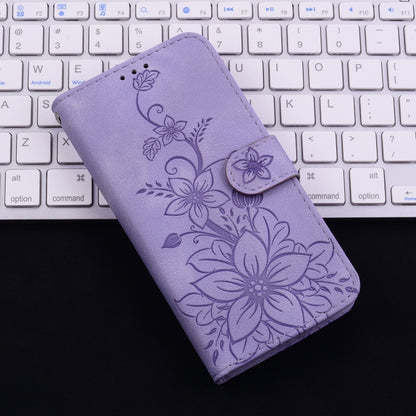 For iPhone 16 Lily Embossed Leather Phone Case(Purple) - iPhone 16 Cases by buy2fix | Online Shopping UK | buy2fix