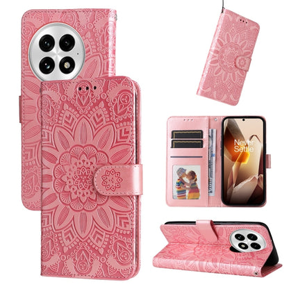 For OnePlus 13 Embossed Sunflower Leather Phone Case(Rose Gold) - OnePlus Cases by buy2fix | Online Shopping UK | buy2fix