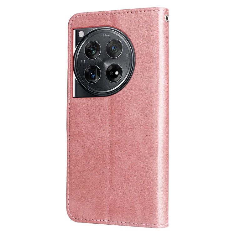 For OnePlus 12 Fashion Calf Texture Zipper Leather Phone Case(Rose Gold) - OnePlus Cases by buy2fix | Online Shopping UK | buy2fix