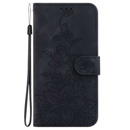 For Motorola Moto G Power 5G 2024 Lily Embossed Leather Phone Case(Black) - Motorola Cases by buy2fix | Online Shopping UK | buy2fix