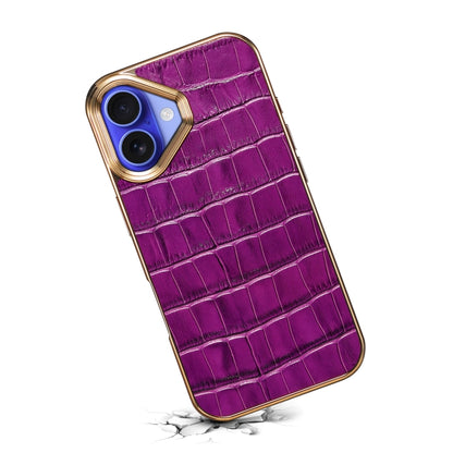 For iPhone 16 Denior Crocodile Texture Genuine Leather Electroplating Phone Case(Purple) - More iPhone Cases by Denior | Online Shopping UK | buy2fix